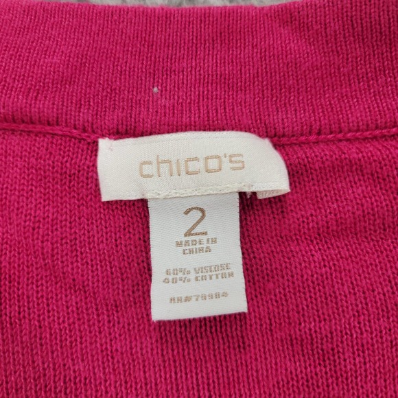 Chicos Sweater Womens 2 US L/12 Pink V-Neck Short Sleeve Pullover Pockets - Picture 3 of 12